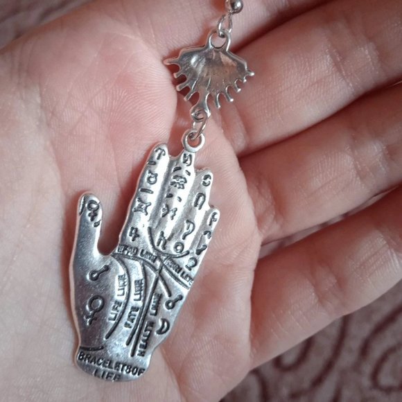 🔮 2 for $40 🔮 Mystic Palmistry Hand Evil Eye Witchy Dangle Earrings - Picture 10 of 13